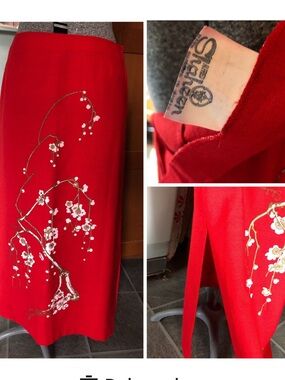 Vintage 70s red Alfred Shaheen hand painted skirt
